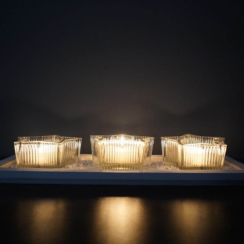 Bulk Star Glass Candle Holder Set With Tray Votive Candlestick for Home Wedding Party Desktop Centerpiece Candle Cup Wholesale