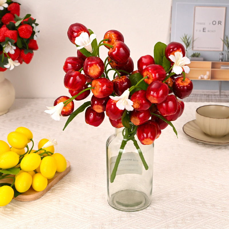 Strawberry Artificial Flower Bush, 19 Blooms, 11" Tall, PVC Material, Perfect for Home Decor, Weddings, and DIY Projects