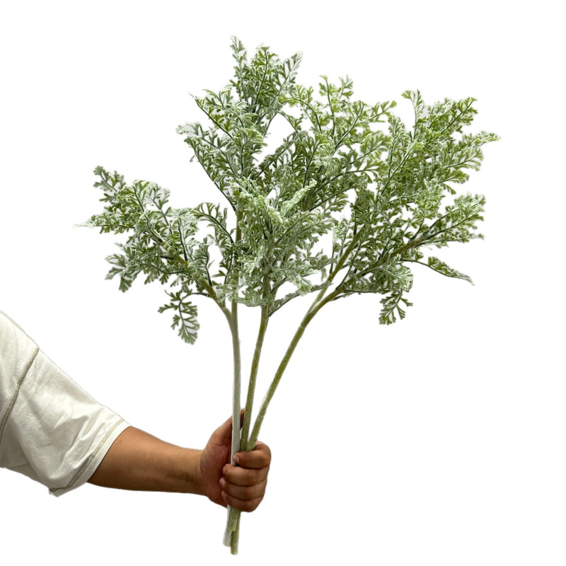 Artificial Dusty Miller Bush, Silver Leaf Foliage, 24" Tall, Perfect for Weddings, Home Decor, and Events