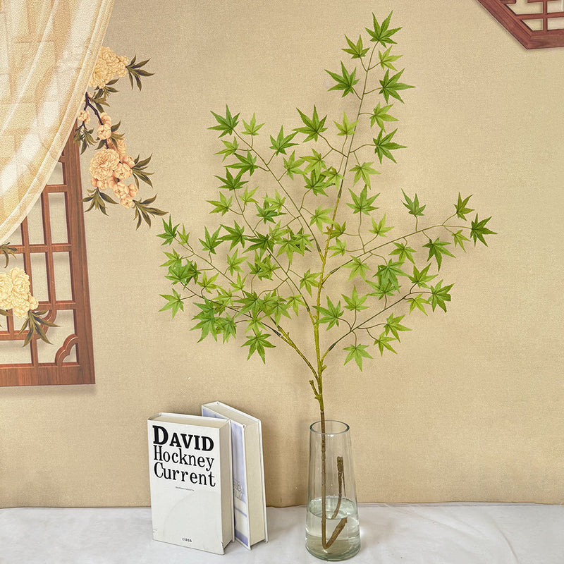 Single Stem Faux Maple Leaf Branch, 43" Tall, Velvet Fabric, Modern Fall Decor for Weddings, Home, and Events