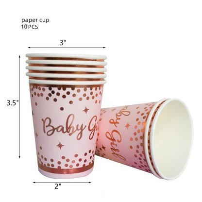 Bulk 10 Pcs Pink Disposable Tableware with Baby Girl Letters Decor Wholesale