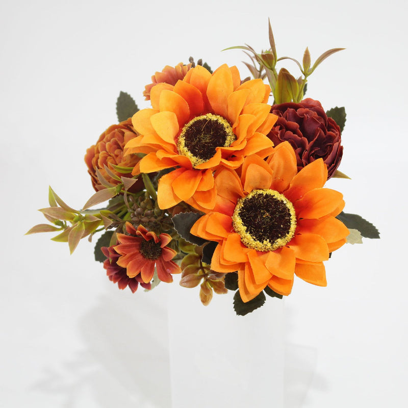 13" Artificial Peony & Sunflower Bush with 8 Blooms, Realistic Faux Flowers for Home Decor, Wedding & Events