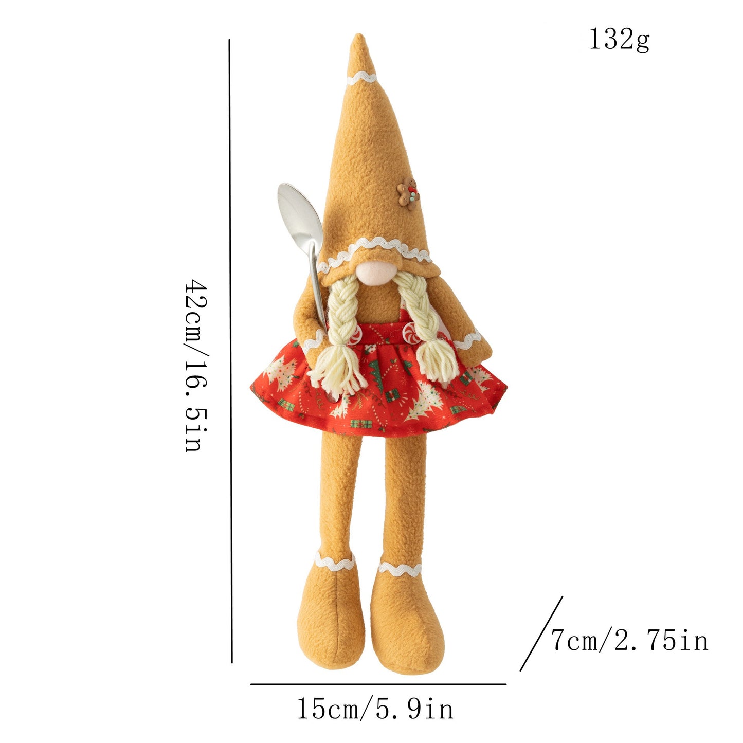 Christmas Gingerbread Gnome Doll - Long-Legged Plush Ornament Holiday Decoration