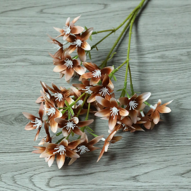 Artificial Star Orchid Bush, 3-Fork 6-Point Faux Silk Flower Stem, for Wedding, Home & Hotel Decor