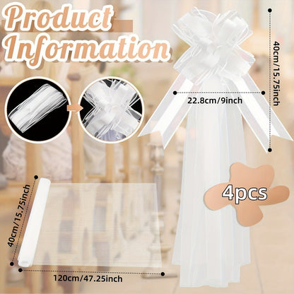 Church Wedding Ceremony Decor: 4-Piece White Chair & Aisle Bow Set (7.87-47.24in)