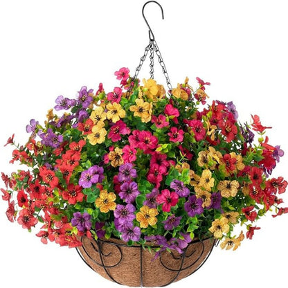 Premium Artificial Hanging Flower Basket UV-Resistant Silk Daisy Eucalyptus Outdoor Porch Patio Balcony Yard All-Weather 3D Pistil