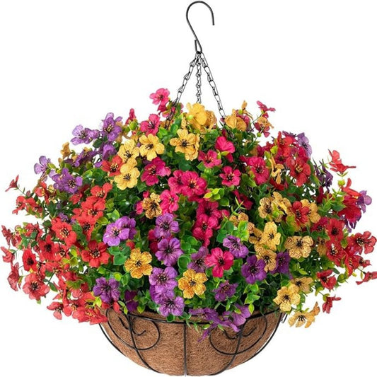 Premium Artificial Hanging Flower Basket UV-Resistant Silk Daisy Eucalyptus Outdoor Porch Patio Balcony Yard All-Weather 3D Pistil