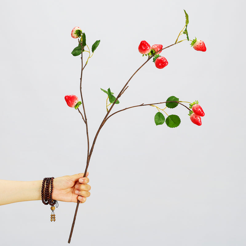 Single Stem Artificial Strawberry Fruit Branch, 72cm (28"), Foam Material, 8 Blooms, Red or Pink, Home & Commercial Decor