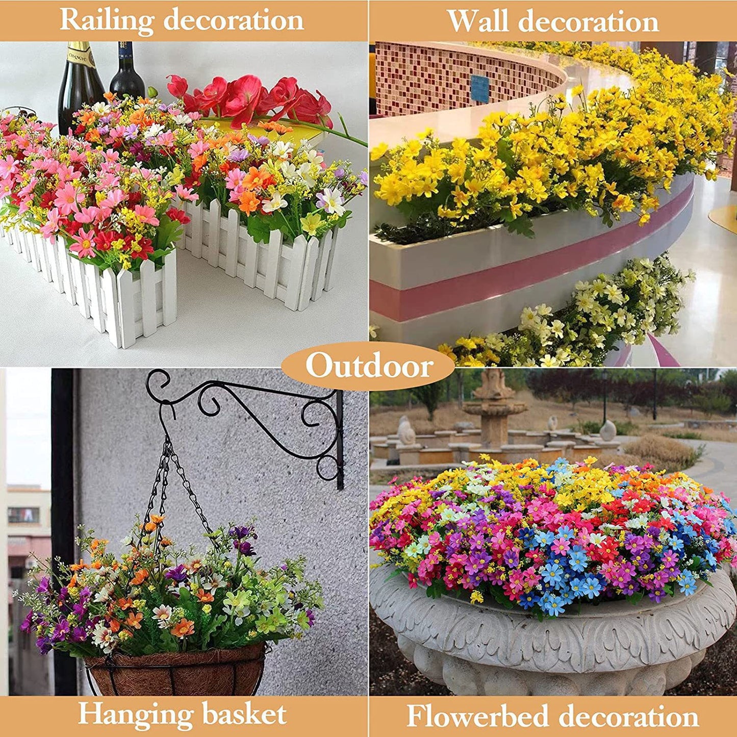 Premium 6 pcs UV Resistant Artificial Daisy Flowers Silk Farmhouse Decor Indoor Outdoor Garden Wall Hanging Arrangements
