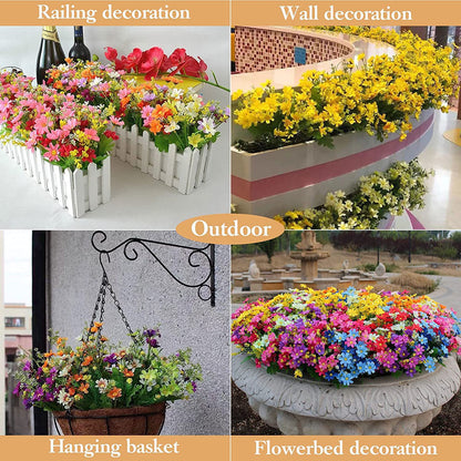 Premium 6 pcs UV Resistant Artificial Daisy Flowers Silk Farmhouse Decor Indoor Outdoor Garden Wall Hanging Arrangements