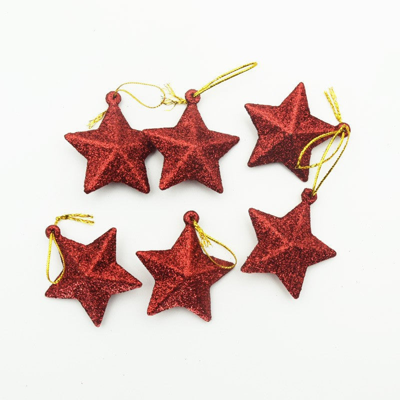 6 Pcs Five-Pointed Star Christmas Ornaments Hanging Decorations for Xmas Trees Bulk Set