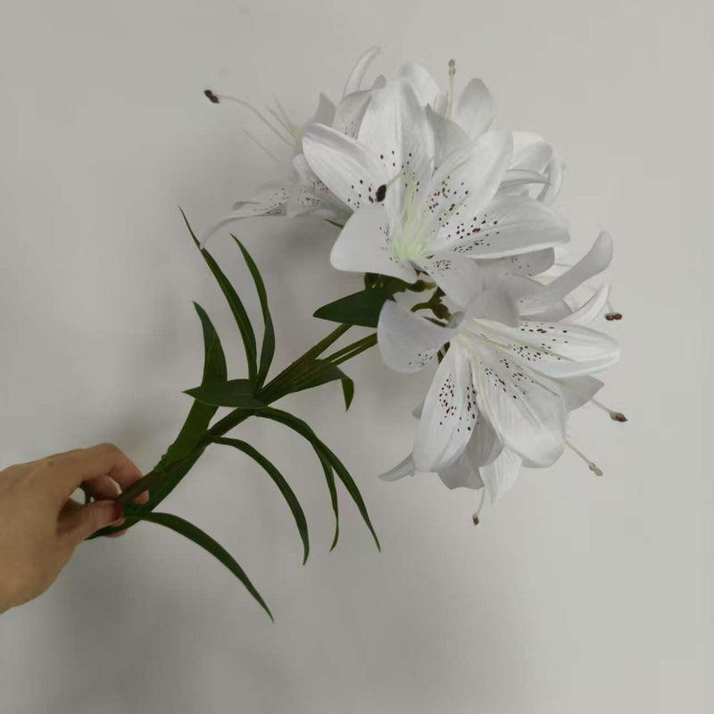 Single Stem Faux Lily with 10 Blooms, 24" Tall, Silk-Like Fabric, for Weddings, Home Decor, and Events