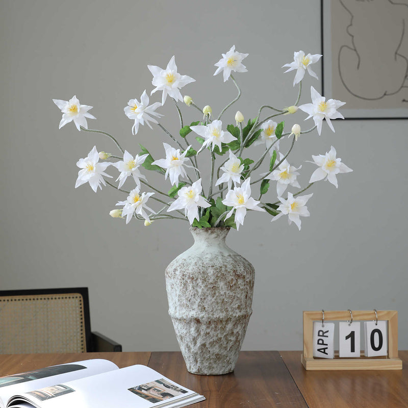 35" Artificial Clematis Bush, 9-Bloom Faux Silk Floral Arrangement for Weddings, Home Decor, and Events