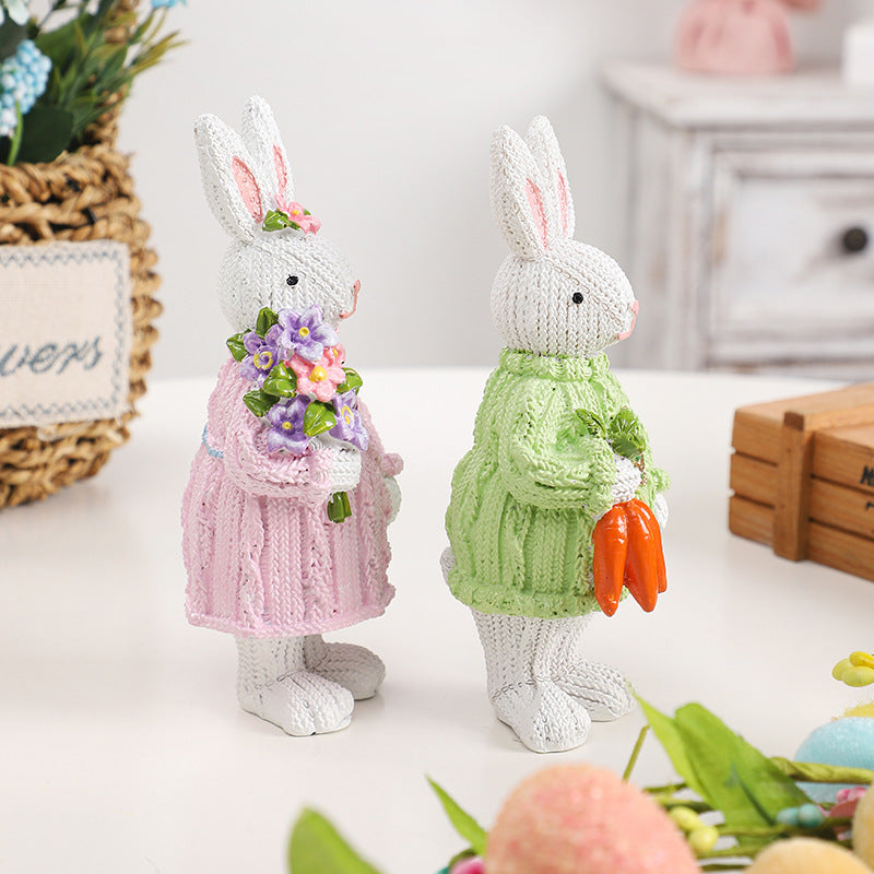 Easter Nordic Style Resin Rabbit Figurine - 5.9" Ins Trendy Sweater Bunny Decor for Party & Home (Gift Idea)