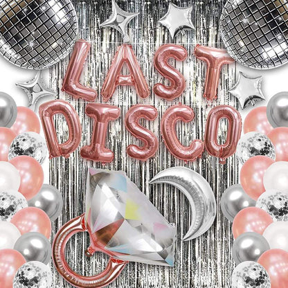 Last Disco Bachelorette Party Decor Kit - Rose Gold "Last Disco" Balloons & Bride to Be Balloon Chain Set