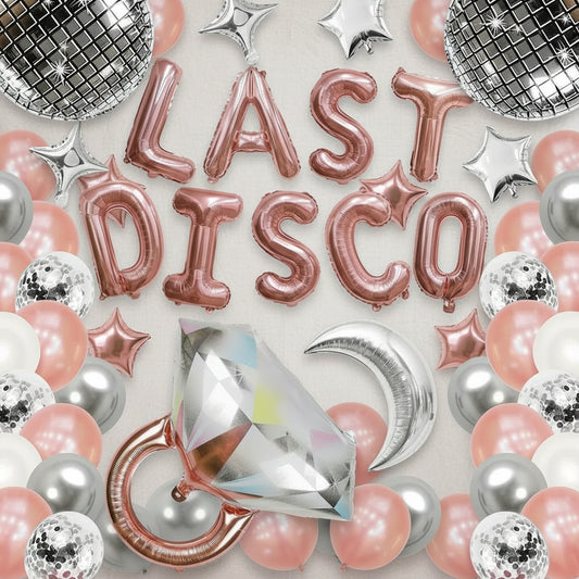 Last Disco Bachelorette Party Decor Kit - Rose Gold "Last Disco" Balloons & Bride to Be Balloon Chain Set