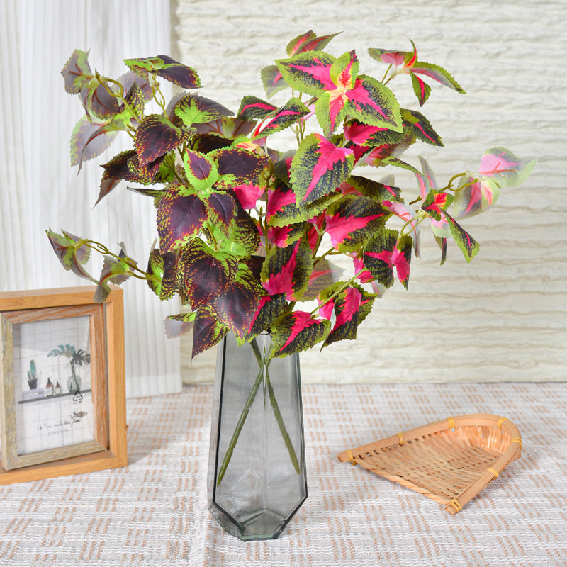 Artificial Coleus Leaf Bush, 18" Height, Silk-Like Fabric, Perfect for Indoor Decor, Wedding & Event Styling