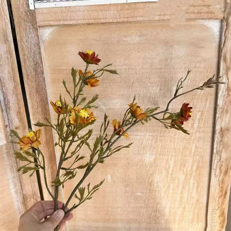 Retro-Inspired Artificial Daisy Stem, Single Stem with 9 Blooms, 33" Tall, Silk-Like Fabric, Perfect for Home Decor, Weddings, and Events