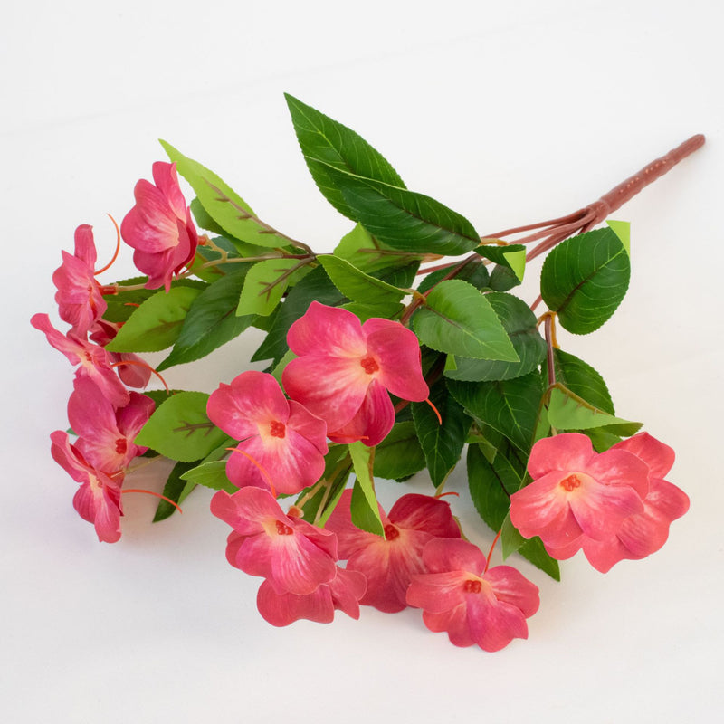 Artificial Impatiens Bouquet with 14 Blooms, Silk-Like Fabric, 16" Height, UV-Resistant for Indoor & Outdoor Use