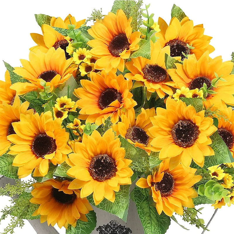 Bulk 2 Pcs Artificial Sunflower Bouquets Arrangements with Stems Photogenic Wedding Props for Bridal Bouquets Spring Baby Gender Reveal Backdrops Boho Farmhouse Mantel Styling Wholesale