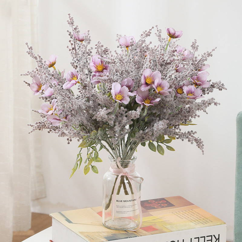 Artificial Wildflower Bush with 7 Blooms, 14" Tall, Silk-Like Fabric, Indoor Decor