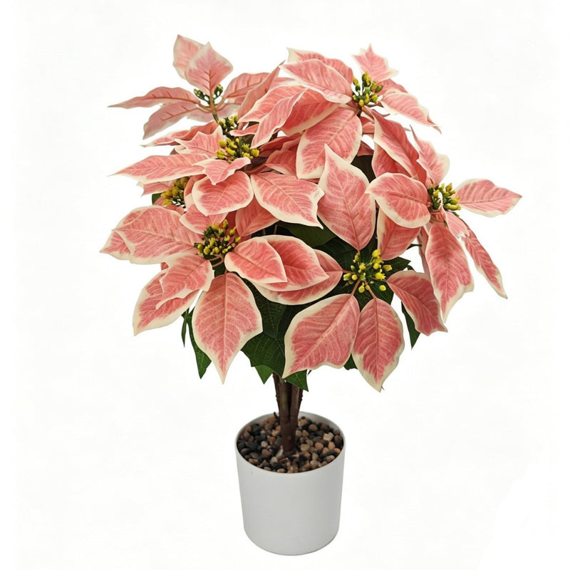 23" Faux Silk Poinsettia Bush with 12 Blooms, Christmas Flower Decor for Weddings, Holidays, and Home