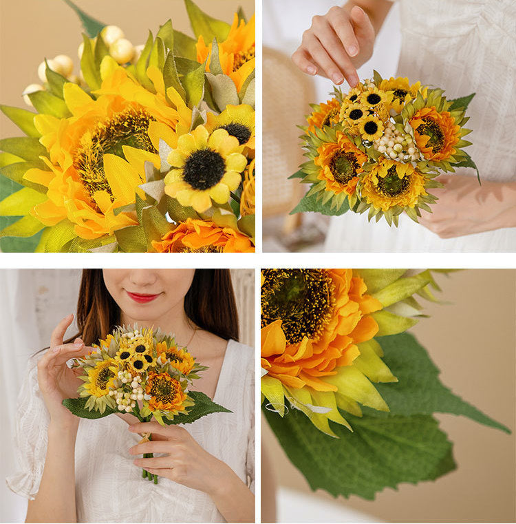 10 Inch Artificial Silk Sunflower Bouquet, 10 Stems Bulk Floral Arrangement