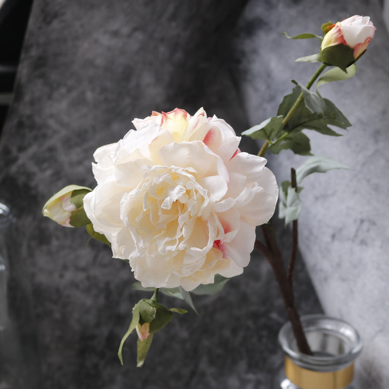 Luxury Peony Bush Artificial Flowers, Real Touch Silk Peonies, 24" Tall with 4 Blooms, Wedding & Home Decor, Bulk Discount Available