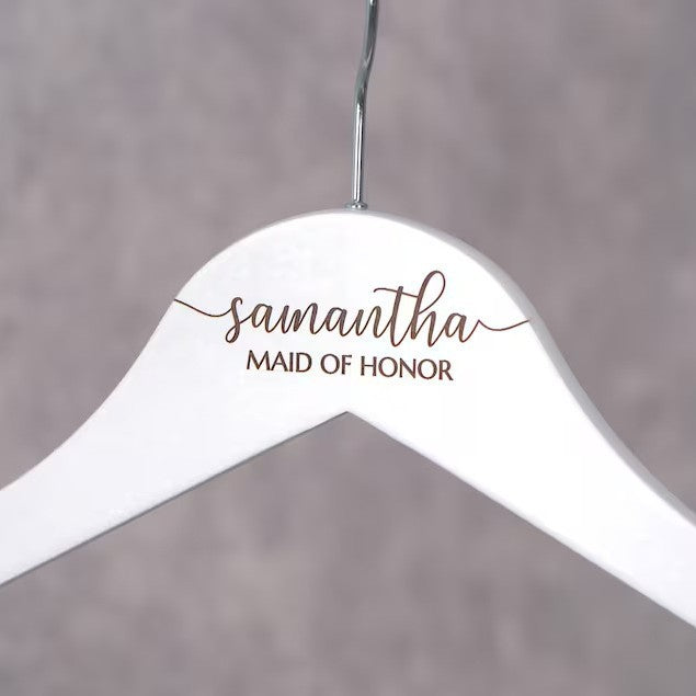 Personalized Wedding Hangers - 3 Pack Solid Wood Pearl Non-Slip Hangers for Bride & Groom Laser Engraved Custom Name/Logo