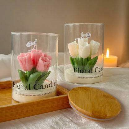 Valentine's Day Tulip Floral Aromatherapy Candle - Ins Vibe Gift Glass Jar Candle
