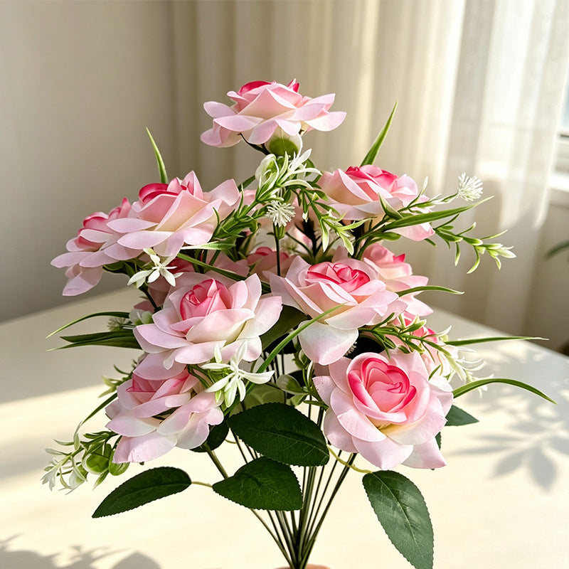 18-Bloom Artificial Rose Bush, 16" Tall, Realistic Faux Silk Roses for Wedding Decor, Home Styling, Events