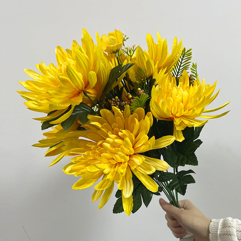 20" Silk-Like Fabric Chrysanthemum Bush, Artificial Flower Arrangement for Home Decor, Weddings, and Events