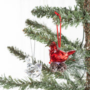 Acrylic Transparent Bird Christmas Ornaments with Pine Cones and Pine Needles, Hanging Decorations for Xmas Tree, Bulk Set