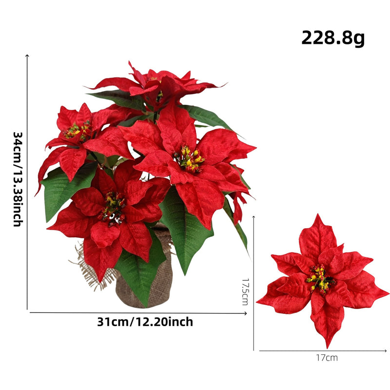 17" Artificial Poinsettia Bush with Planter, Lifelike Holiday Decor for Home, Office & Events