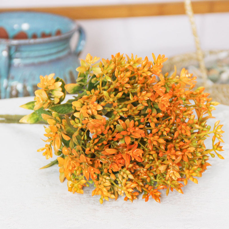 Artificial Kalanchoe Bush, 15 Branches, Plastic Faux Flower Greenery, Home, Wedding & Window Display Decor