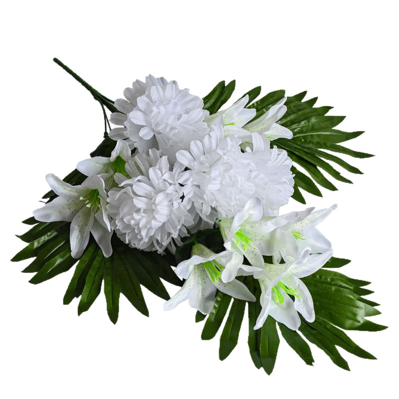 12-Bloom Artificial Lily & Chrysanthemum Bush, 22" Realistic Faux Flowers for Outdoor Commercial Decor, Weddings & Events