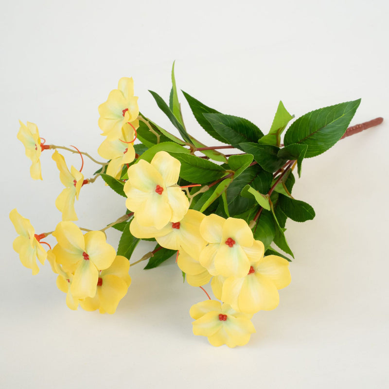 Artificial Impatiens Bouquet with 14 Blooms, Silk-Like Fabric, 16" Height, UV-Resistant for Indoor & Outdoor Use