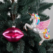 Bulk Christmas Ornaments 12 Pcs Glass Glitter Lips Unicorn Hanging Decorations with String Holiday Decor