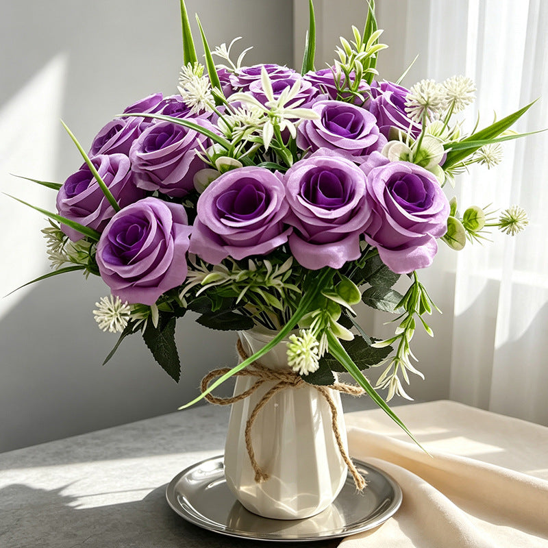 18-Bloom Rose Bush, Modern Bouquet with Rolled Petals, 16" Long, Perfect for Weddings, Home Decor, and Events