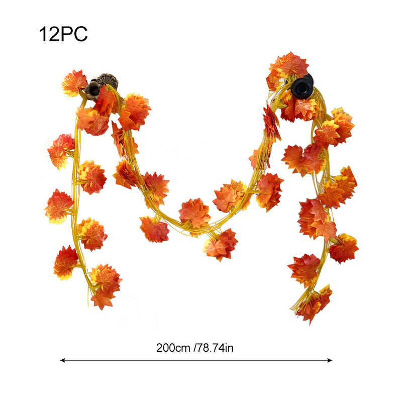 Artificial Red Maple Leaf Vine Garland, 12 Strands with 372 Leaves, Faux Fall Foliage Decor for Home, Weddings and Window Displays