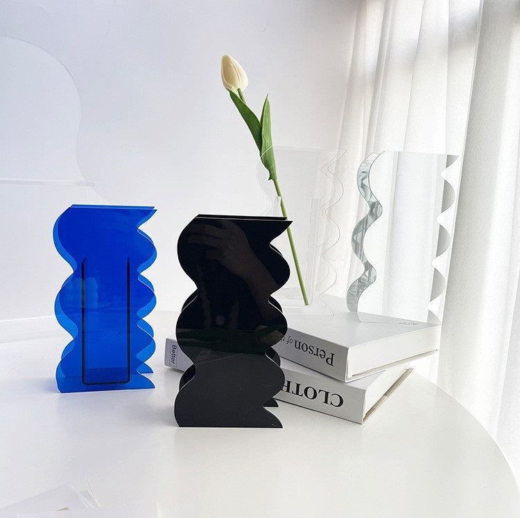 Bulk 1 Pc Wave Shaped Vases Geometric Acrylic Vase For Home Office Wedding Valentine's Day Table Centerpieces Wholesale