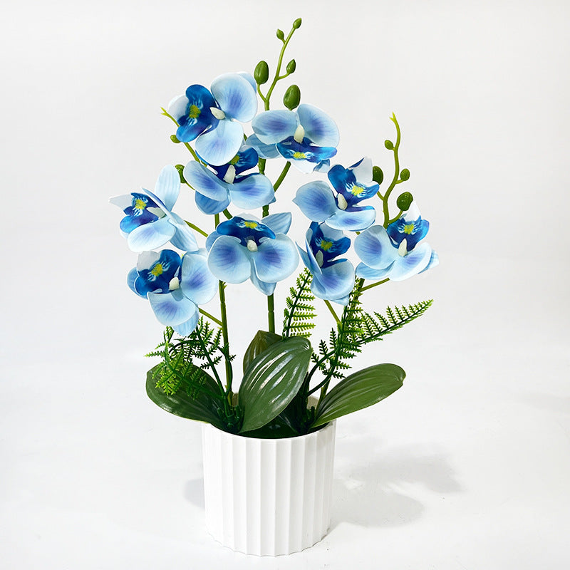 Potted Phalaenopsis Orchid with 9 Blooms, 12.4" Tall, Plastic, Includes Planter, for Home, Office, Weddings, and Events