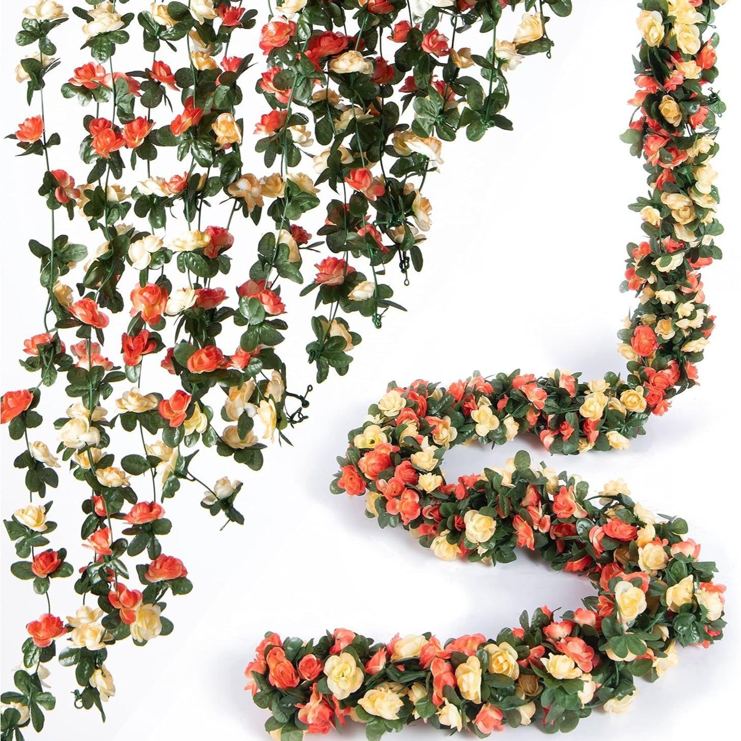 Bulk 8 Pcs Flower Garland 2025 Silk Rose Vine Greenilk Leaves Wedding Arch Boho Wall Decor Reusable Hypoallergenic Party Wholesale