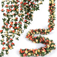 Bulk 8 Pcs Flower Garland 2025 Silk Rose Vine Greenilk Leaves Wedding Arch Boho Wall Decor Reusable Hypoallergenic Party Wholesale