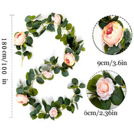 70.8" Wedding Decor Garland - Faux Eucalyptus & Blue Peony Vines for Wedding Decorations