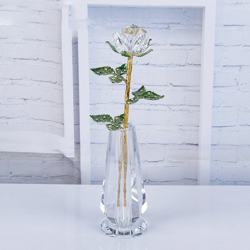 10 Inch Artificial Crystal Roses Bouquet with Glass Vase, 1 Set, Bulk Gift Arrangement
