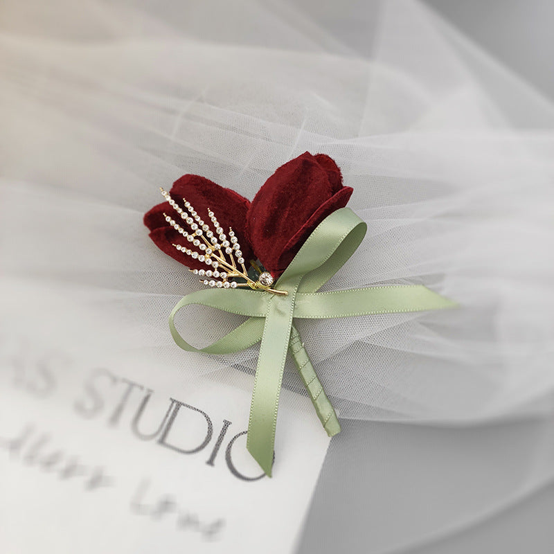 Velvet Tulip Corsage 12 Pcs Bulk Artificial Flowers for Bride Bridesmaid Wedding Party