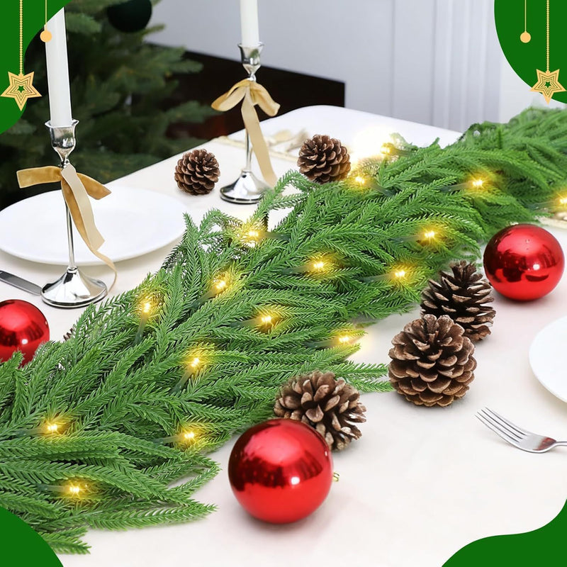 Artificial Norfolk Pine Vine with LED Lights, Set of 3 Soft-Touch Trailing Garlands, Christmas, Home & Window Display