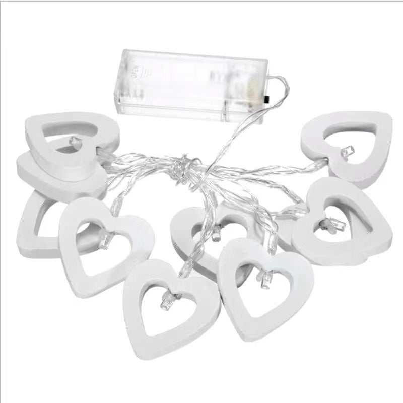 Wooden Heart LED String Lights - 20ft 40 LEDs Valentine's Day Wedding Decor Battery Operated with Steady & Flash Modes