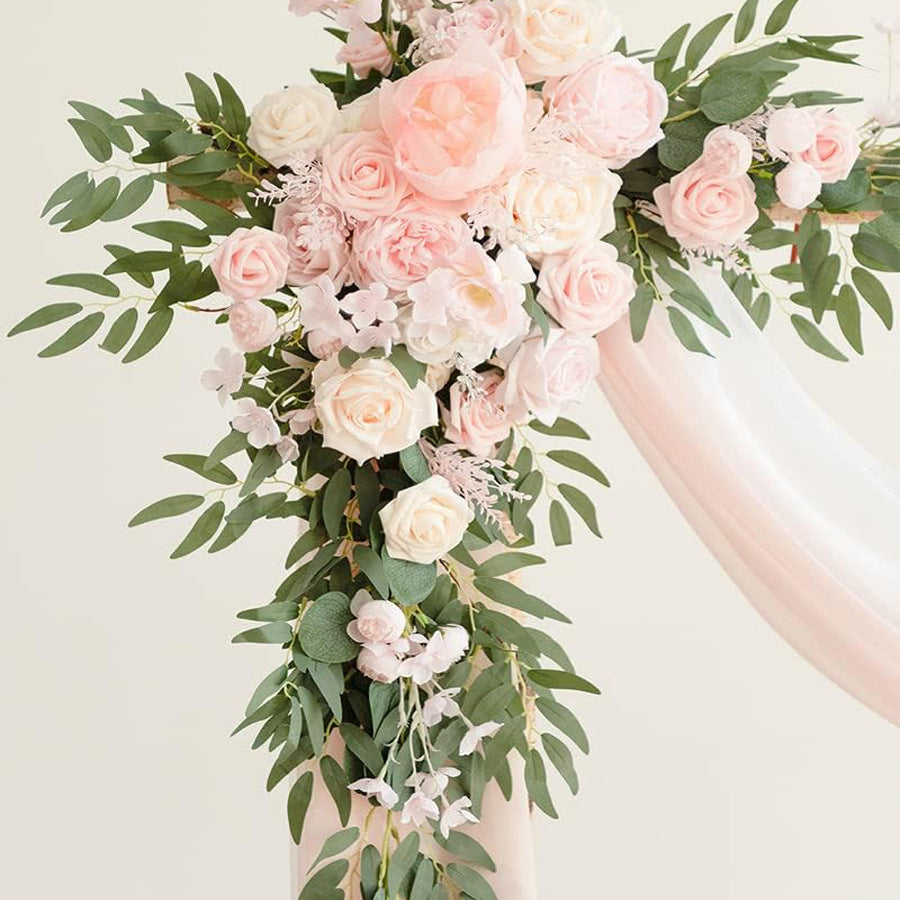 Wedding Arch Floral Set with Sheer Curtains - UV-Resistant Silk Touch Roses